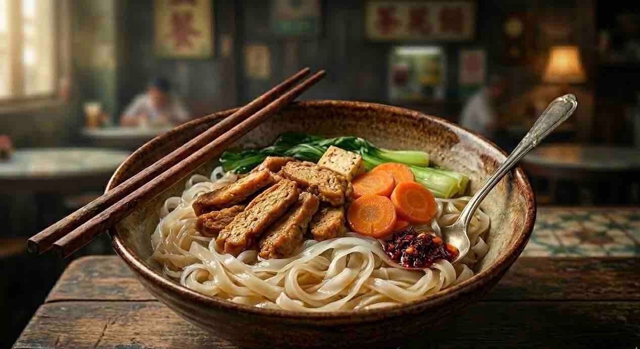 [All-Day Breakfast] Vegetarian Ipoh Hor Fun / Mixed Vege Bee Hoon / Sesame Noodles / Aglio Olio with a large soy milk / soy matcha