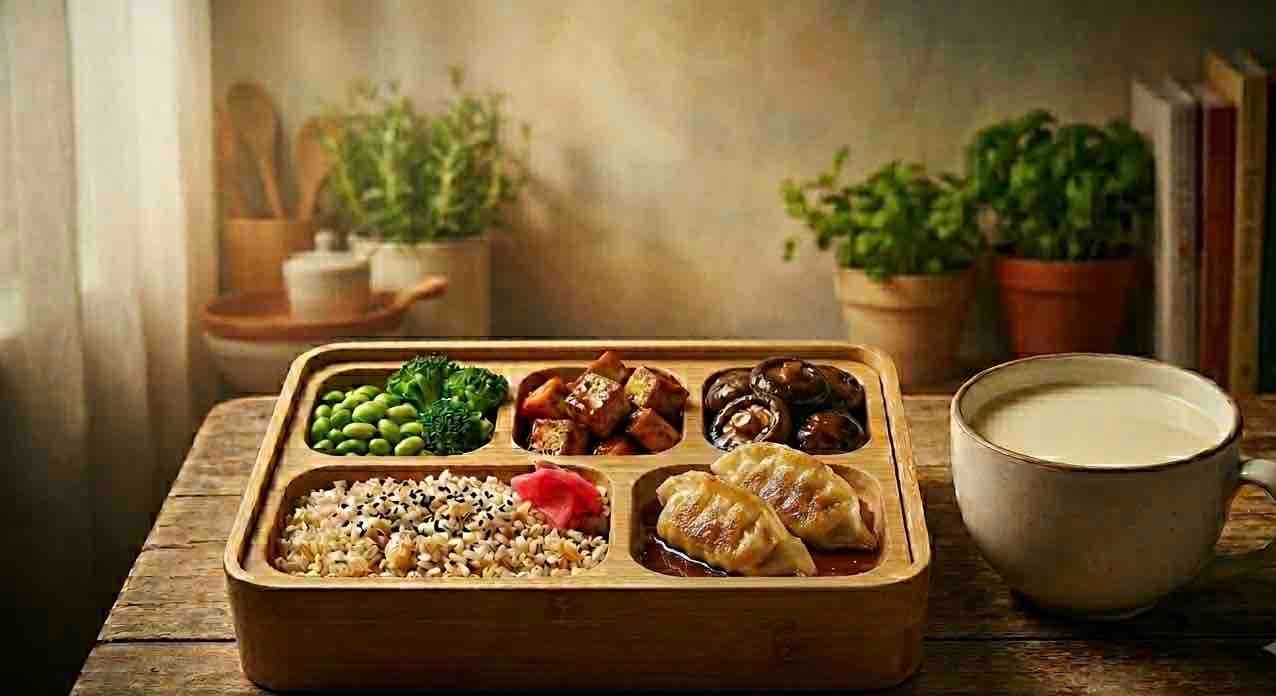 Wholesome Plant-Based Lunch with a hot home-brewed drink